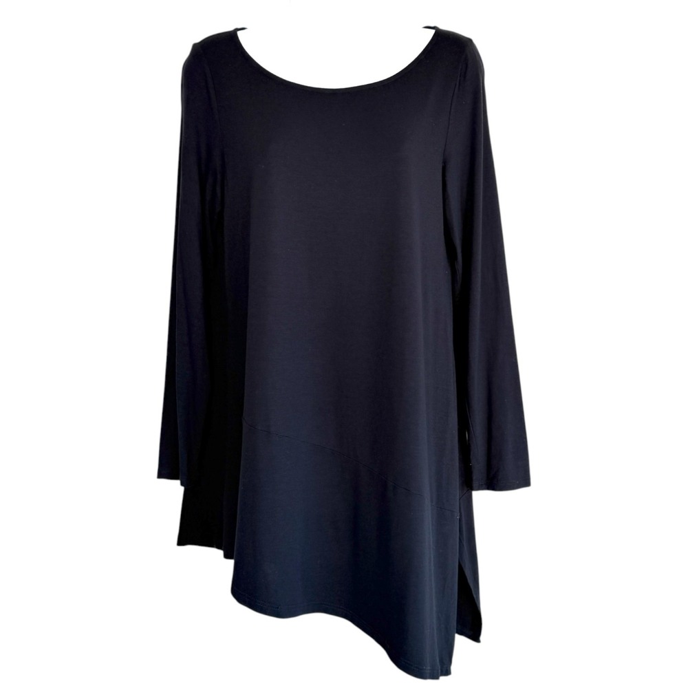 Eileen Fisher Womens Asymmetrical Hem‎ Stretch Tunic Top Black Size M Minimalist